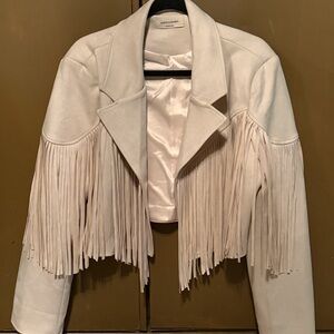 Chic Women's Cream Leather Fringe Jacket